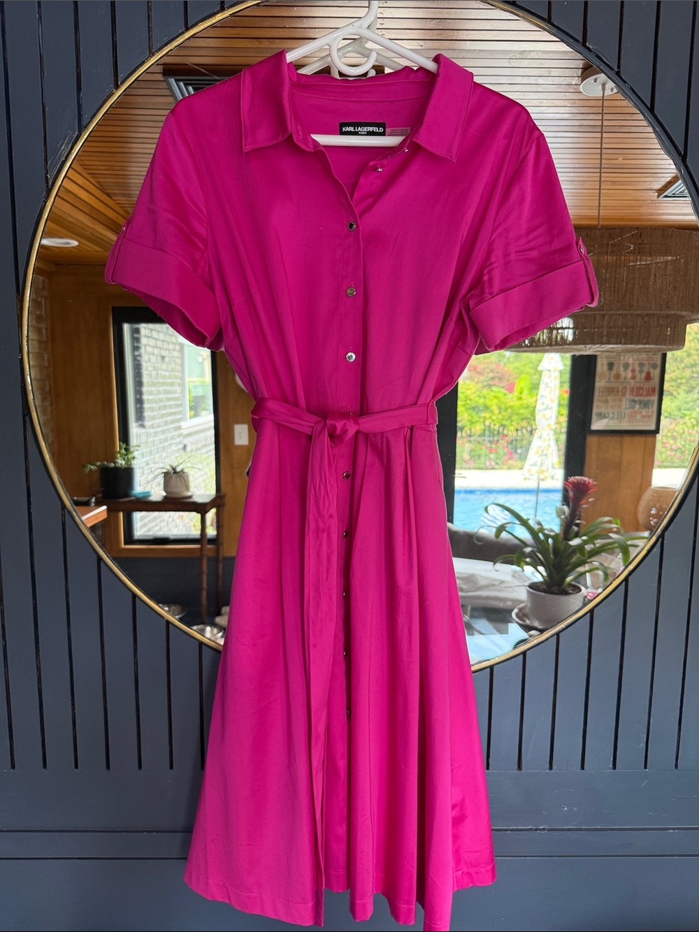Karl Lagerfeld Bright Fuchsia Midi Shirt Dress